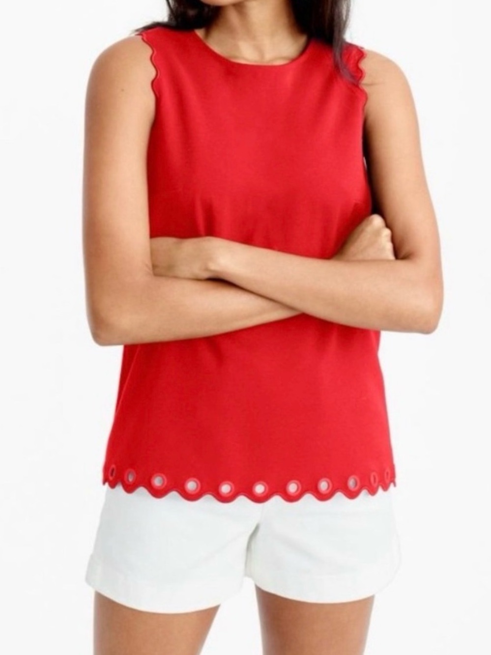 J. Crew Red Scalloped Tank